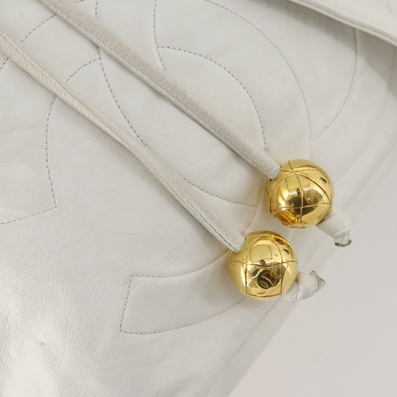 【日本直送】香奈兒白色金色雙C皮革雙肩包,正品編號gh1739-9