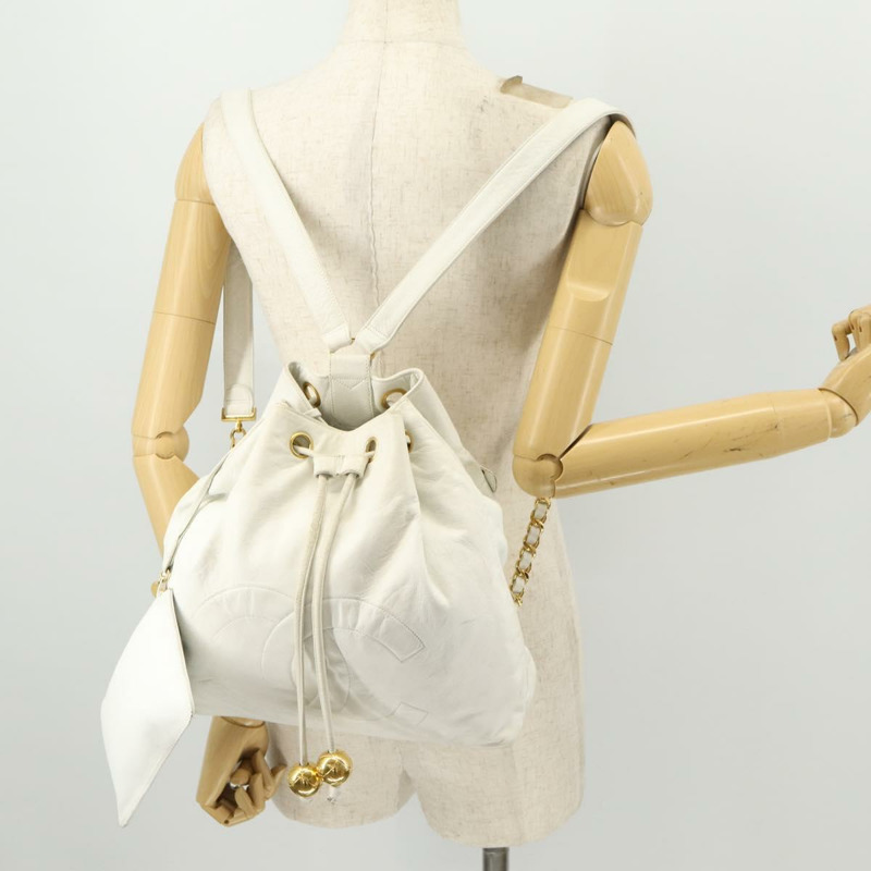 【日本直送】香奈兒白色金色雙C皮革雙肩包,正品編號gh1739-22