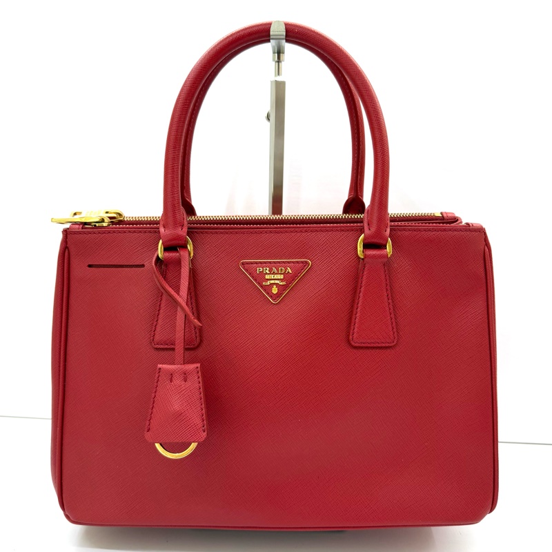 PRADA 普拉達 紅色防刮牛皮SAFFIANO 手提斜背2WAY包-0