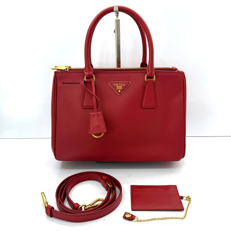 PRADA 普拉達 紅色防刮牛皮SAFFIANO 手提斜背2WAY包-2