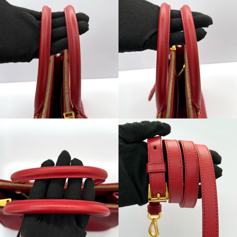 PRADA 普拉達 紅色防刮牛皮SAFFIANO 手提斜背2WAY包-5