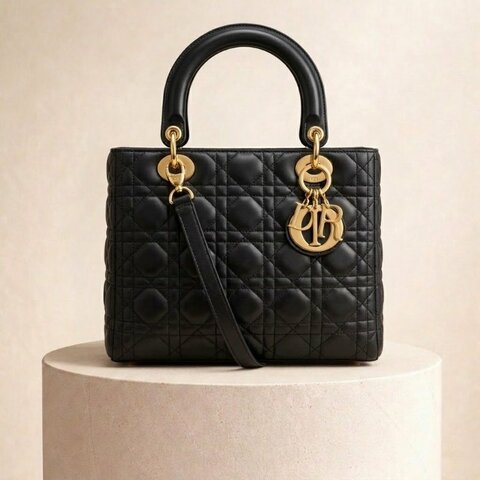 Dior 迪奧 Lady Dior 黑色 羊皮 金扣 黛妃包 戴妃包 翻蓋包 手提包 肩背包 斜挎包