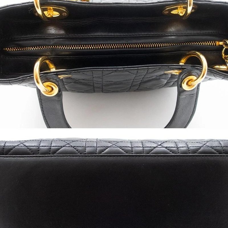 Dior 迪奧 Lady Dior 黑色 羊皮 金扣 黛妃包 戴妃包 翻蓋包 手提包 肩背包 斜挎包-4