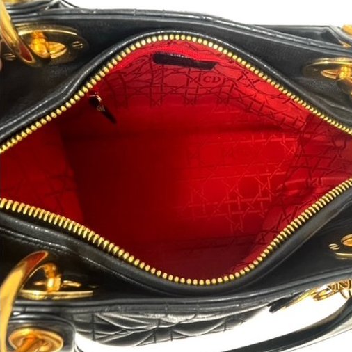 Dior 迪奧 Lady Dior 黑色 羊皮 金扣 黛妃包 戴妃包 翻蓋包 手提包 肩背包 斜挎包-5