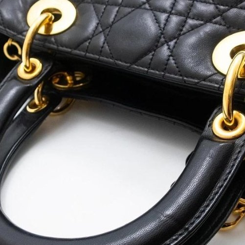 Dior 迪奧 Lady Dior 黑色 羊皮 金扣 黛妃包 戴妃包 翻蓋包 手提包 肩背包 斜挎包-7