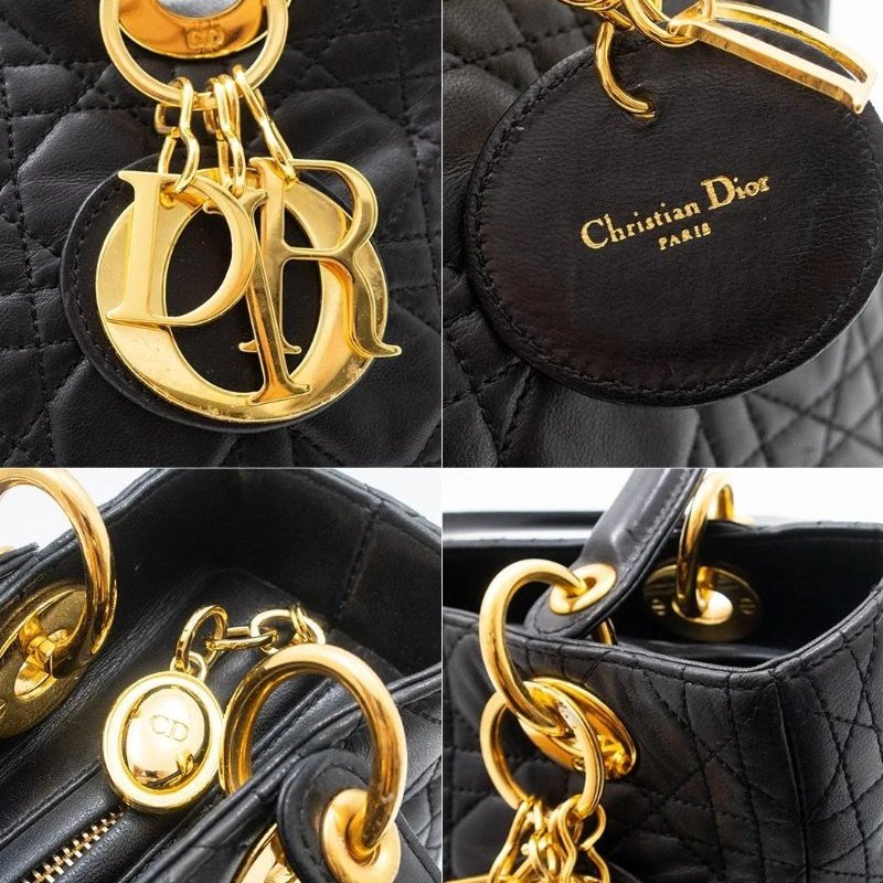 Dior 迪奧 Lady Dior 黑色 羊皮 金扣 黛妃包 戴妃包 翻蓋包 手提包 肩背包 斜挎包-9
