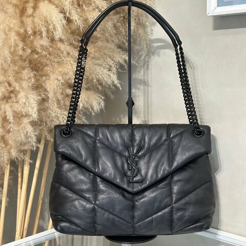 YSL Puffer小羊皮單肩包 - 中號so balck