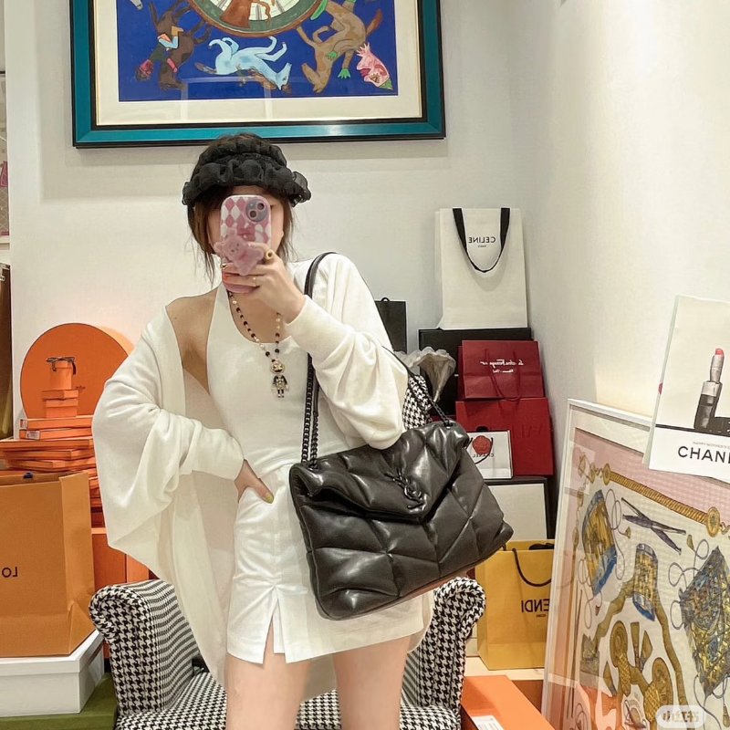 YSL Puffer小羊皮單肩包 - 中號so balck-1