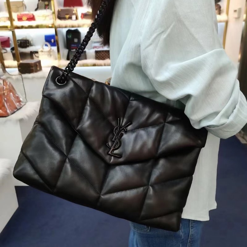 YSL Puffer小羊皮單肩包 - 中號so balck-15