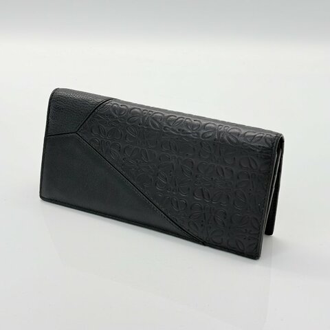 羽葤公益商品♥️ Loewe 羅威 黑色 牛皮壓花 拼接 長夾