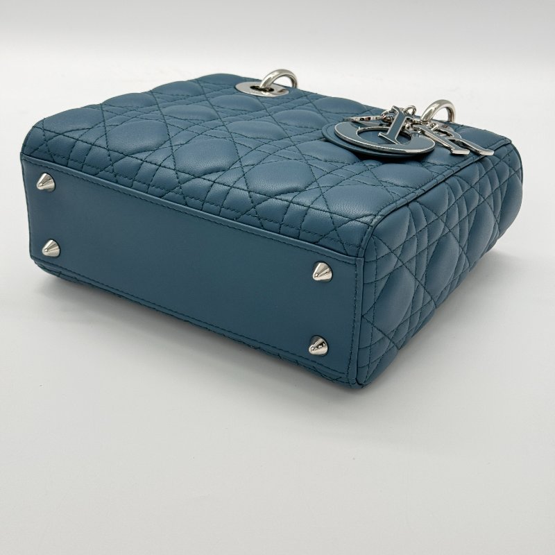 DIOR 迪奧 Lady 中型綠松石色 籐格紋 羊皮 托特肩背包-6