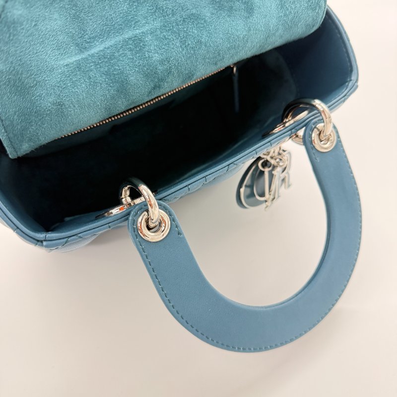 DIOR 迪奧 Lady 中型綠松石色 籐格紋 羊皮 托特肩背包-8