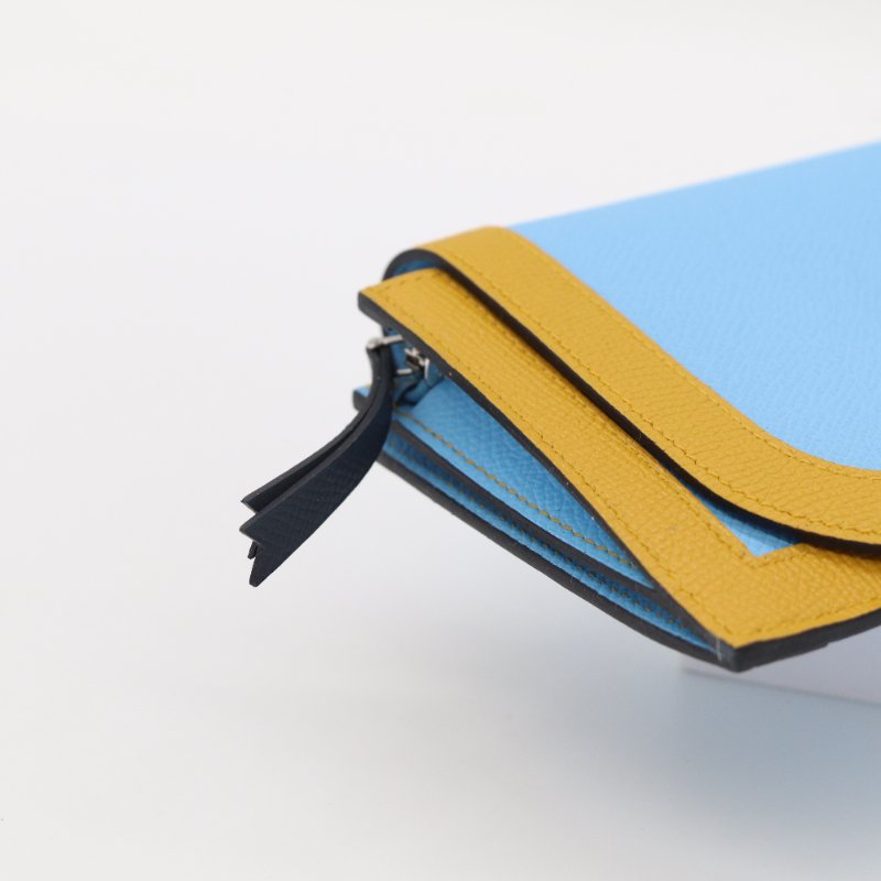 Hermès 愛馬仕 Camail 天藍色 芥黃色 拚色 Epsom 皮革長夾-4