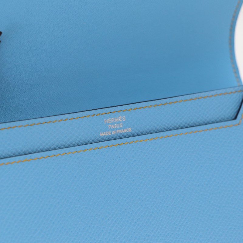 Hermès 愛馬仕 Camail 天藍色 芥黃色 拚色 Epsom 皮革長夾-6