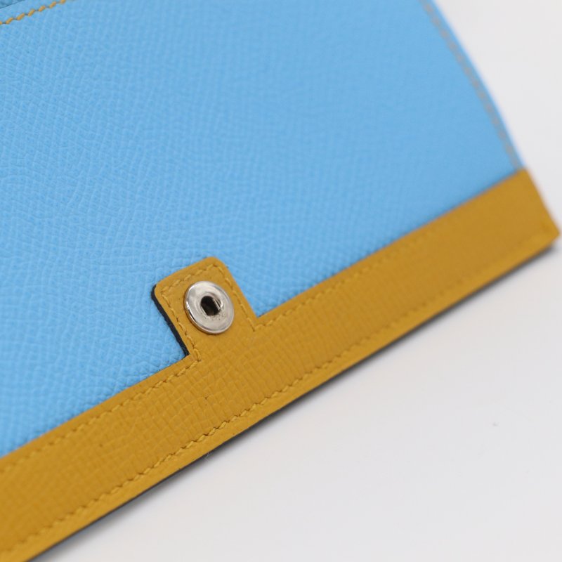 Hermès 愛馬仕 Camail 天藍色 芥黃色 拚色 Epsom 皮革長夾-7