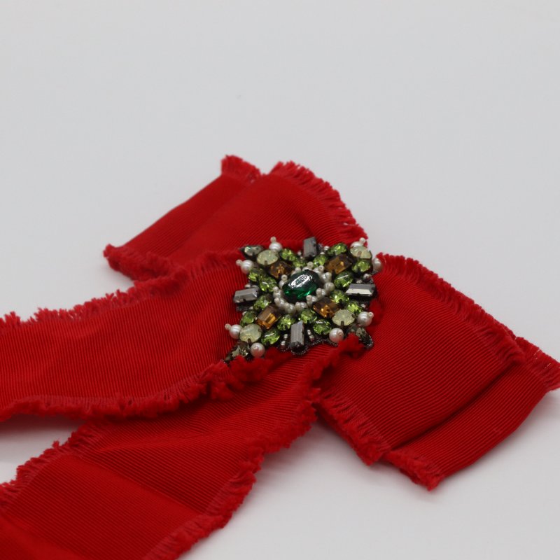 Gucci 古馳 紅色羅緞 水晶蝴蝶結 胸針-3