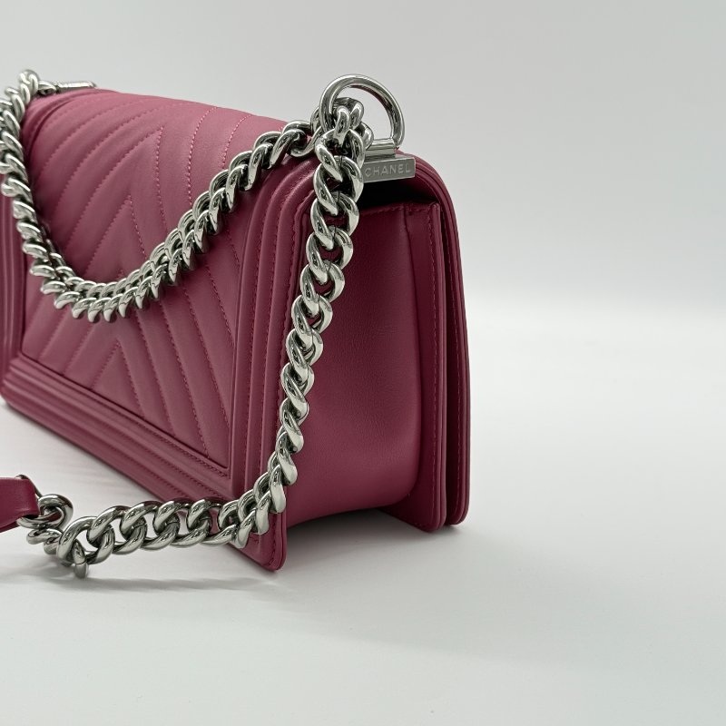 Chanel 香奈兒 Leboy 中型 25cm 人字紋 紫粉色 小牛皮 手袋 斜背包 鏈條包-7