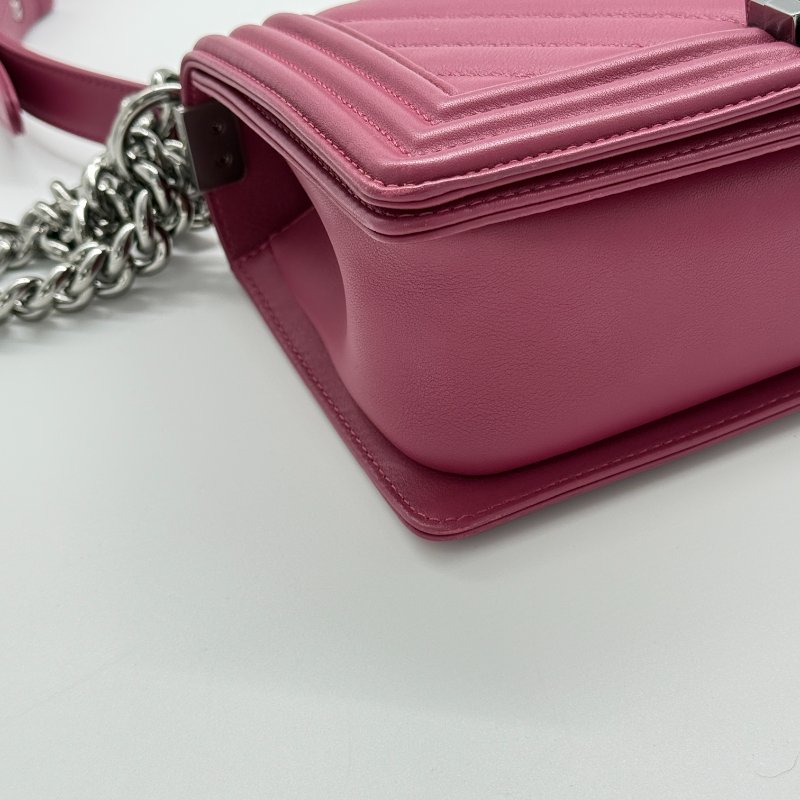 Chanel 香奈兒 Leboy 中型 25cm 人字紋 紫粉色 小牛皮 手袋 斜背包 鏈條包-8