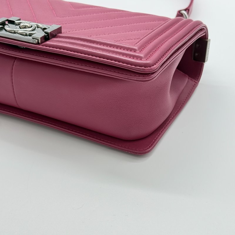 Chanel 香奈兒 Leboy 中型 25cm 人字紋 紫粉色 小牛皮 手袋 斜背包 鏈條包-9