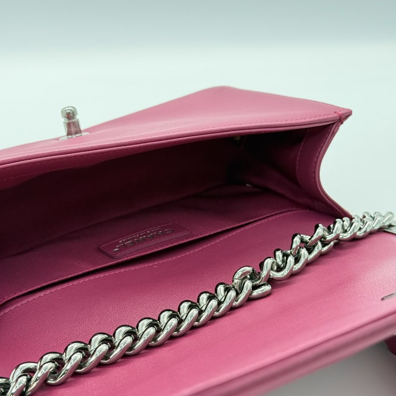 Chanel 香奈兒 Leboy 中型 25cm 人字紋 紫粉色 小牛皮 手袋 斜背包 鏈條包-10