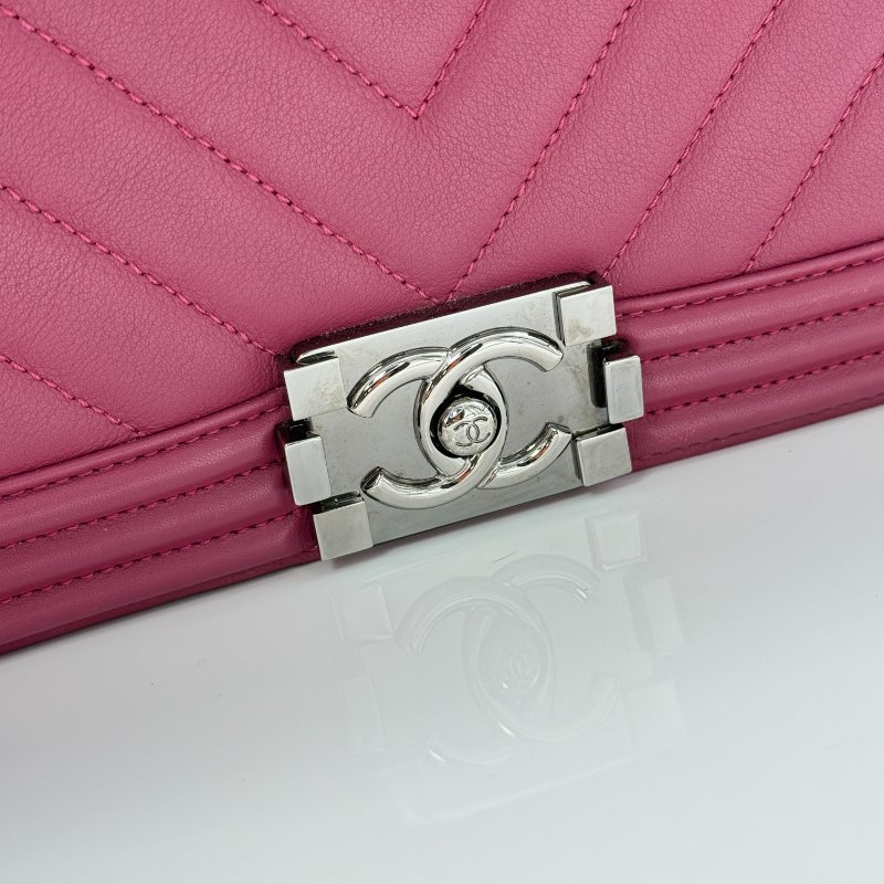 Chanel 香奈兒 Leboy 中型 25cm 人字紋 紫粉色 小牛皮 手袋 斜背包 鏈條包-14