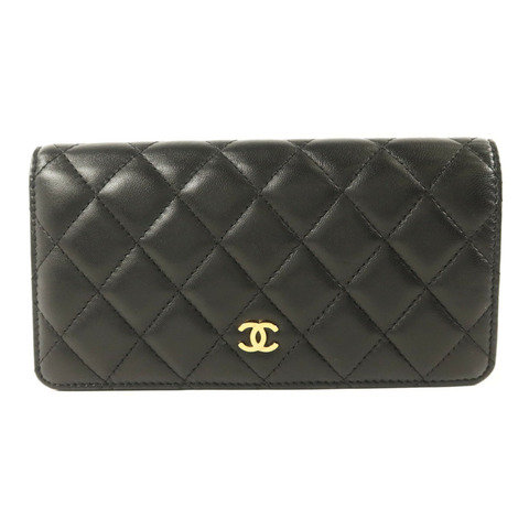 CHANEL 羊皮皮革Long Bifold Wallet金扣長錢包