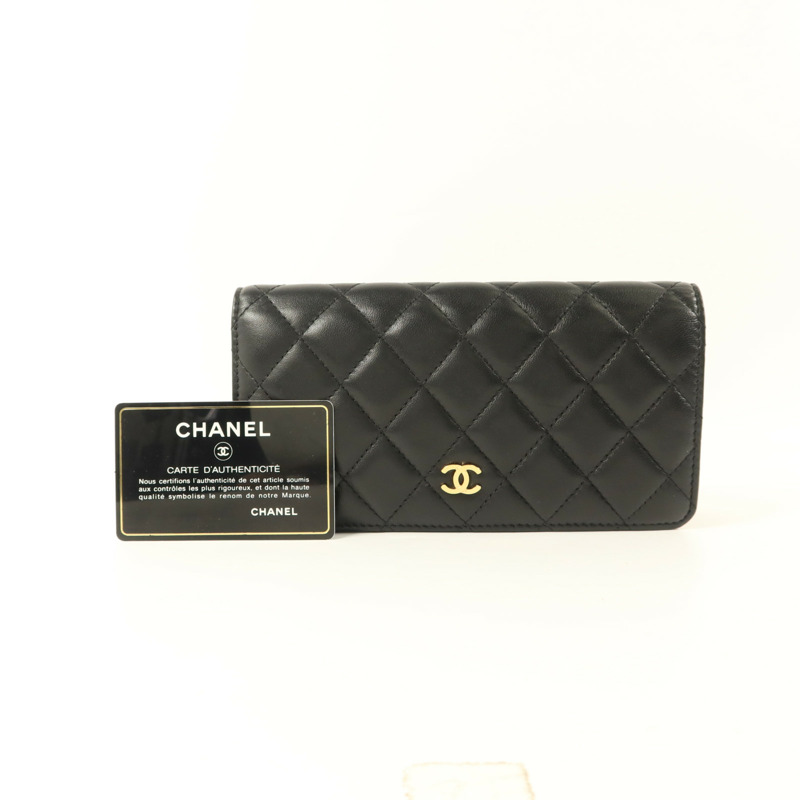 CHANEL 羊皮皮革Long Bifold Wallet金扣長錢包-17