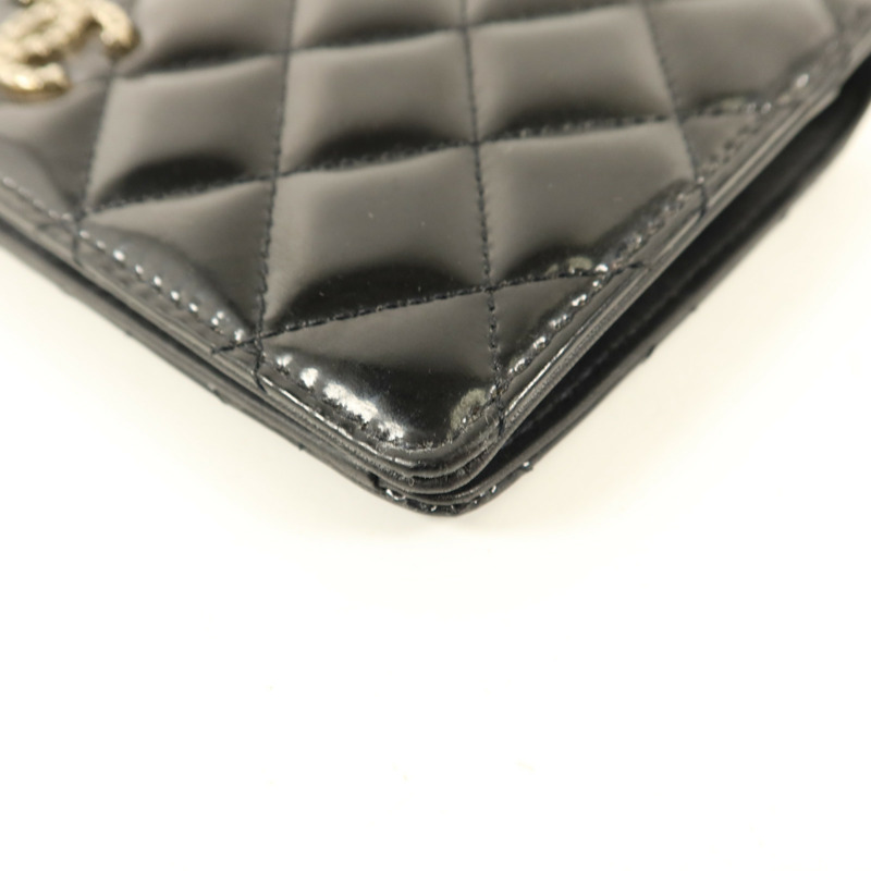 CHANEL 漆皮皮革Long Bifold Wallet銀扣長錢包-10