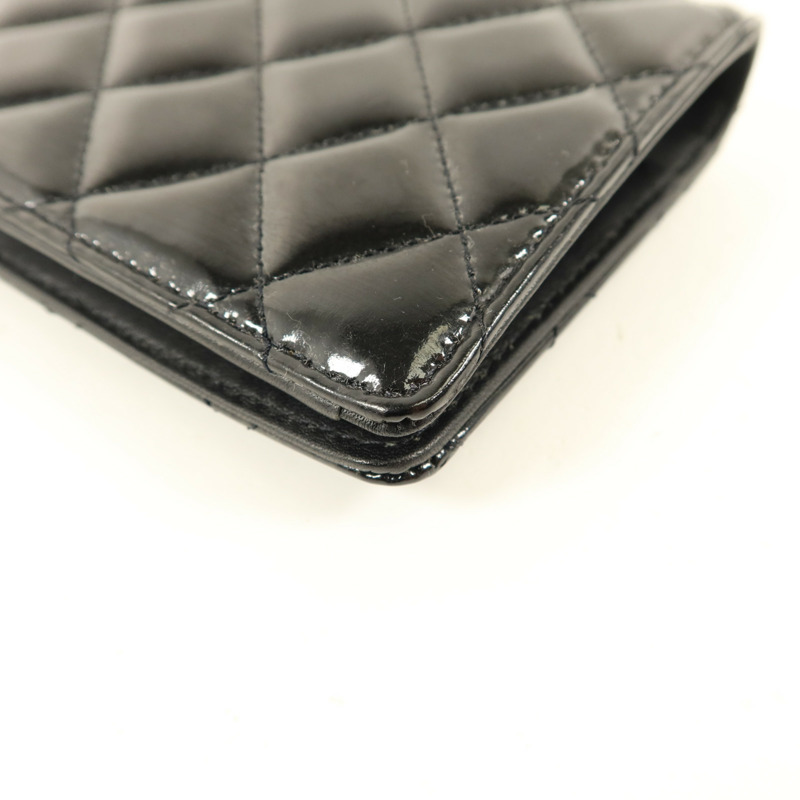 CHANEL 漆皮皮革Long Bifold Wallet銀扣長錢包-12