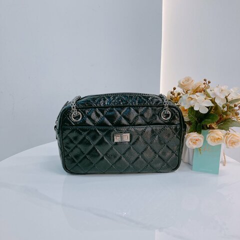 MS0593 Chanel 香奈兒 2.55 經典 相機包 單肩 漆皮 牛皮 黑色 啞銀色五金 Reissue Camera Bag Patent Calfskin Black x PHW