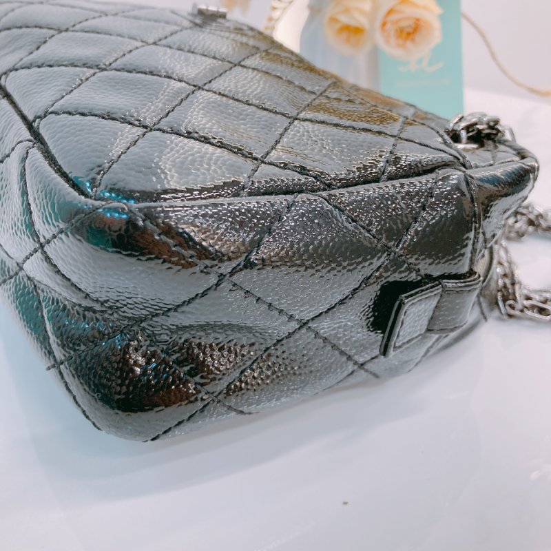 MS0593 Chanel 香奈兒 2.55 經典 相機包 單肩 漆皮 牛皮 黑色 啞銀色五金 Reissue Camera Bag Patent Calfskin Black x PHW-6