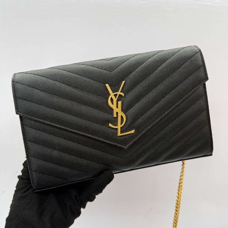 YSL 聖羅蘭 黑色CASSANDRA經典粒面皮革鏈條斜背包 377828-0