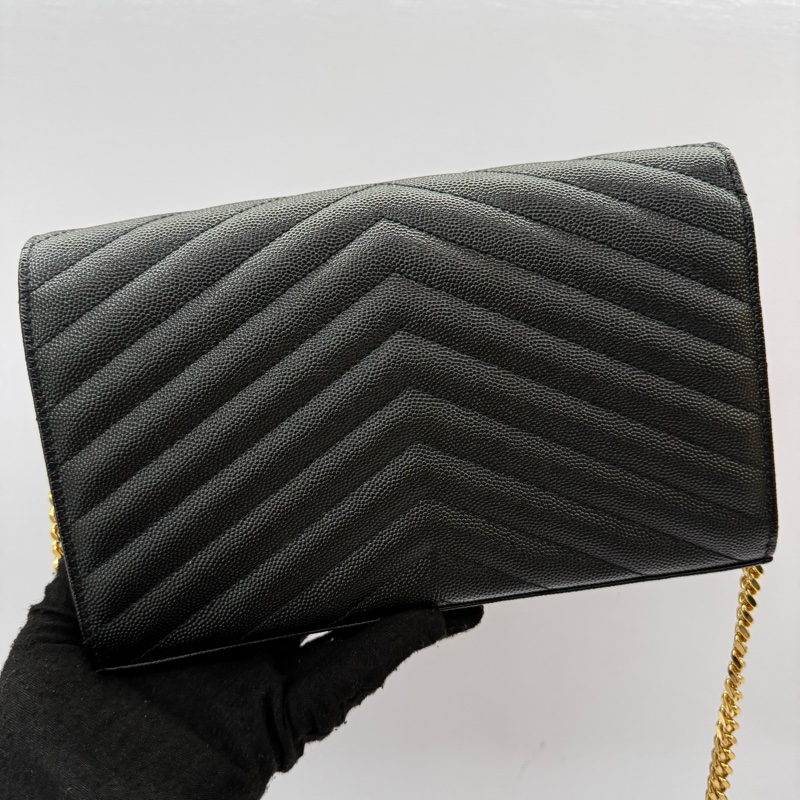 YSL 聖羅蘭 黑色CASSANDRA經典粒面皮革鏈條斜背包 377828-1