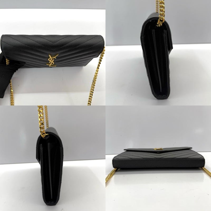 YSL 聖羅蘭 黑色CASSANDRA經典粒面皮革鏈條斜背包 377828-2