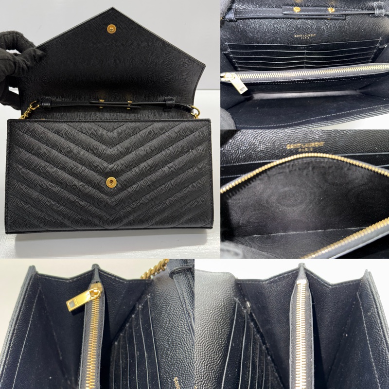 YSL 聖羅蘭 黑色CASSANDRA經典粒面皮革鏈條斜背包 377828-6