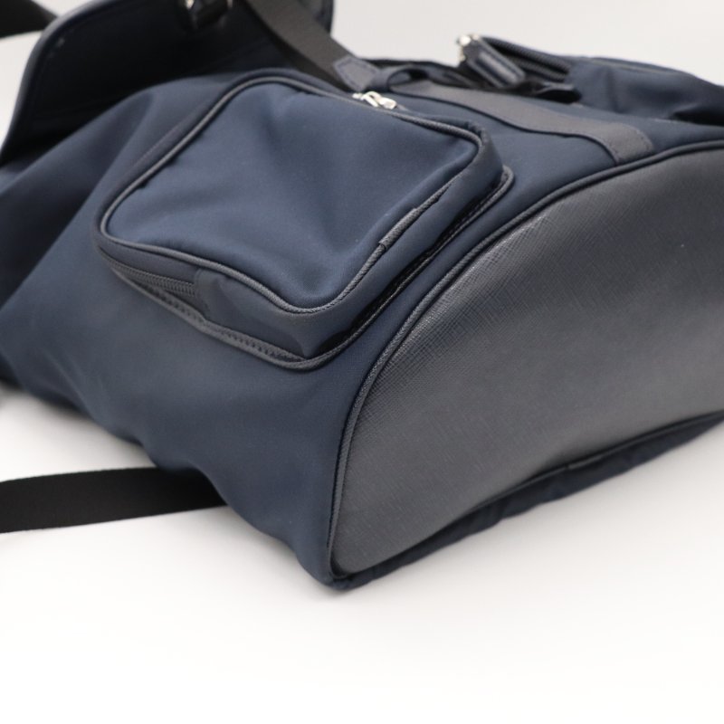 MONT BLANC 萬寶龍 Sartorial Jet 海軍藍色 尼龍 皮革 後背包 電腦包-8