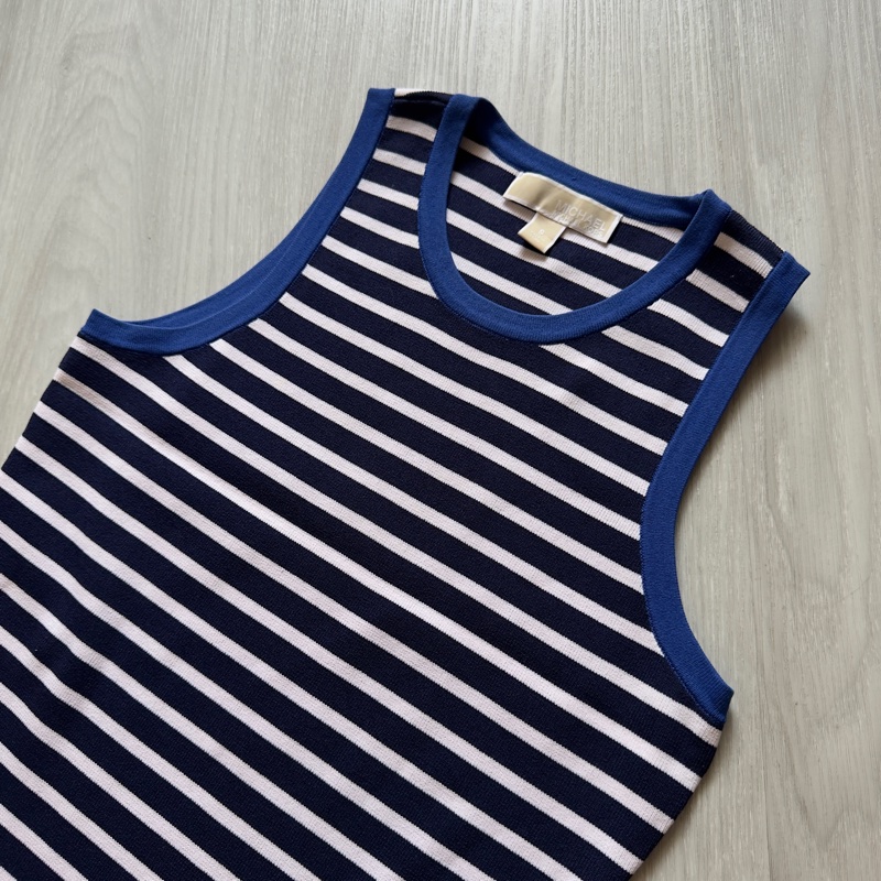 Michael Kors 無袖藍白條紋連身休閒洋裝-1