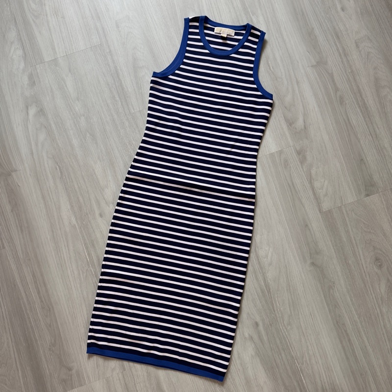 Michael Kors 無袖藍白條紋連身休閒洋裝-5