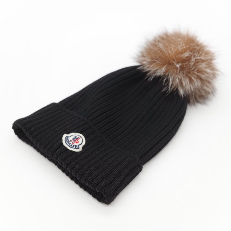 Moncler 蒙克萊 經典標誌 深藍色 毛球 羊毛標誌 羅紋針織毛帽-7