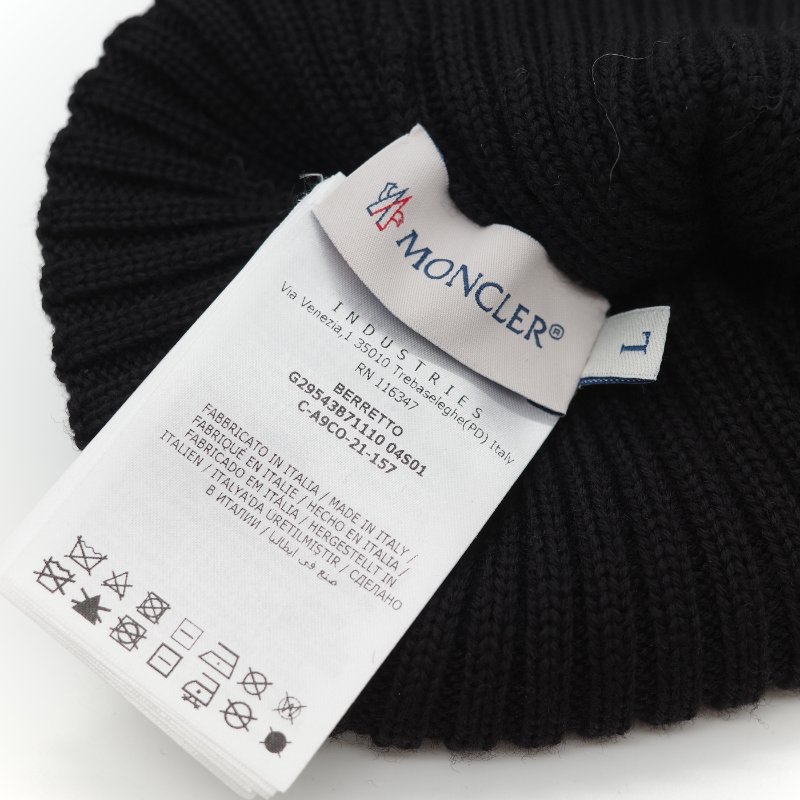 Moncler 蒙克萊 經典標誌 深藍色 毛球 羊毛標誌 羅紋針織毛帽-10