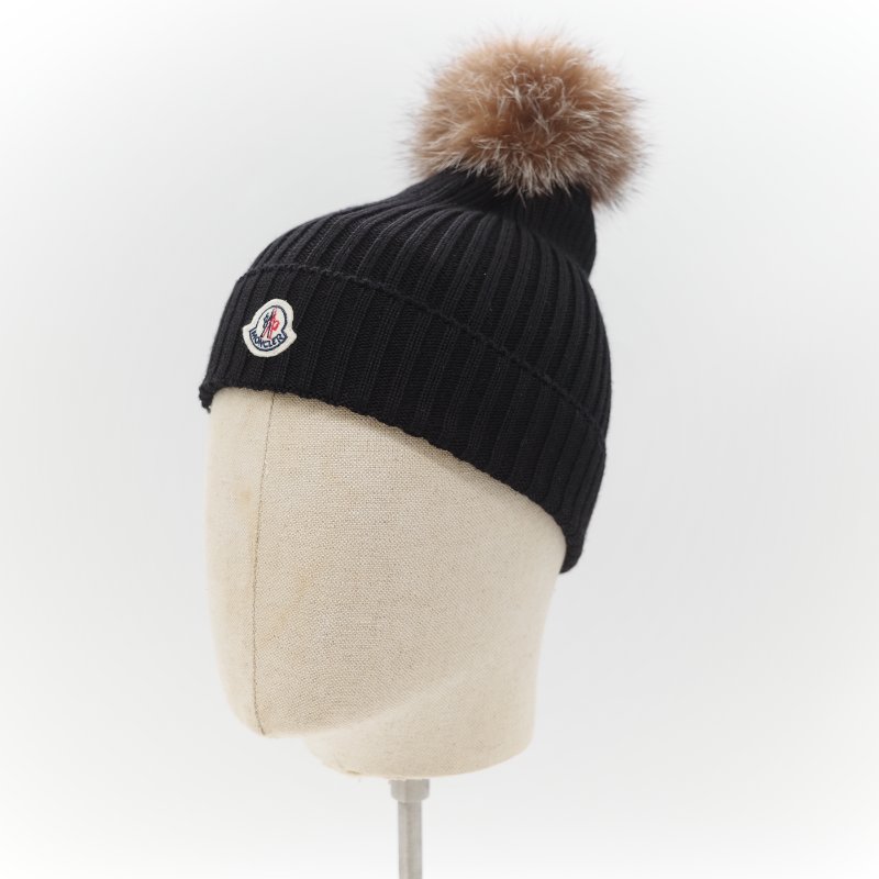 Moncler 蒙克萊 經典標誌 深藍色 毛球 羊毛標誌 羅紋針織毛帽-12