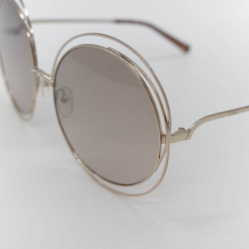 Chloé 蔻依 Carlina 金色金屬 茶色鏡片 大框圓形太陽眼鏡-5