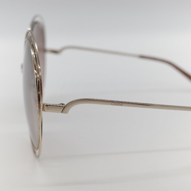 Chloé 蔻依 Carlina 金色金屬 茶色鏡片 大框圓形太陽眼鏡-6