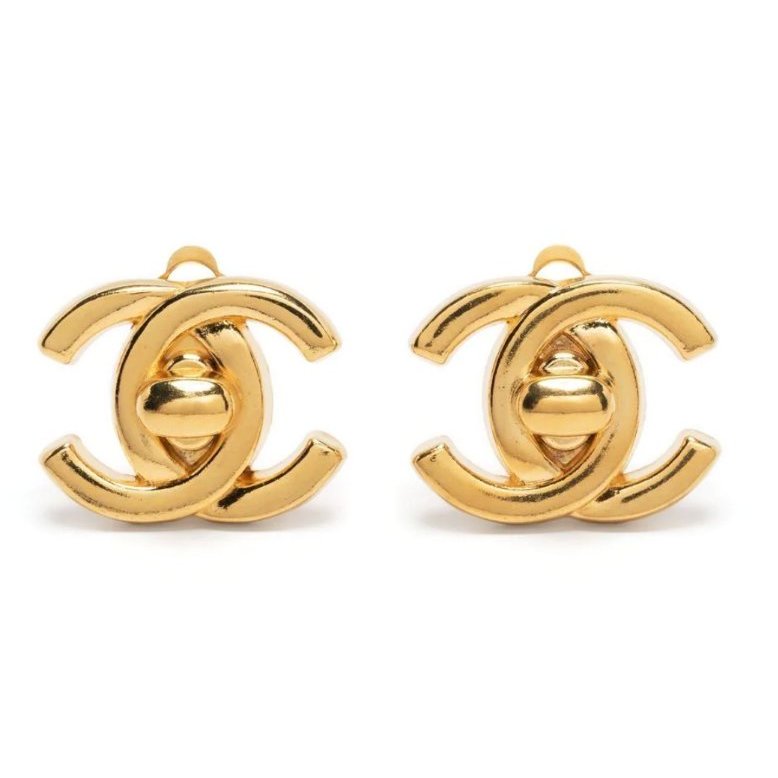 Chanel 香奈兒 復古 雙C CC 轉扣 夾式耳環 1997年 鍍金-1