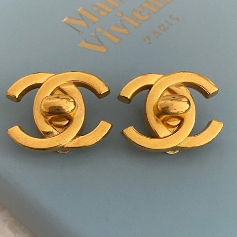 Chanel 香奈兒 復古 雙C CC 轉扣 夾式耳環 1997年 鍍金-3