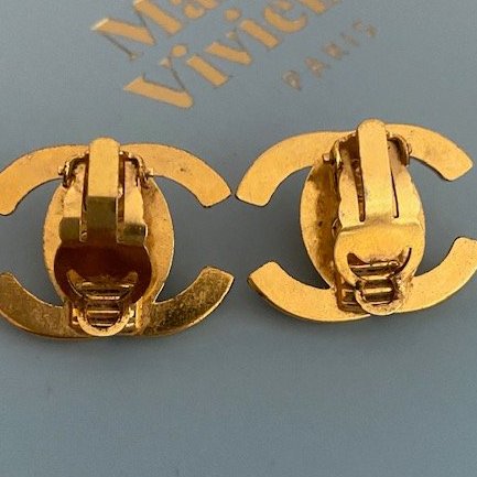 Chanel 香奈兒 復古 雙C CC 轉扣 夾式耳環 1997年 鍍金-4