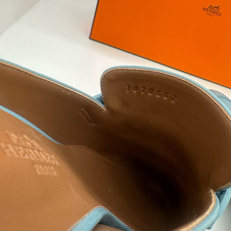 閒置未使用 Hermes 愛馬仕 康康銀扣 流蘇穆勒拖鞋 羊皮頂級皮質 女款 霧霾-5