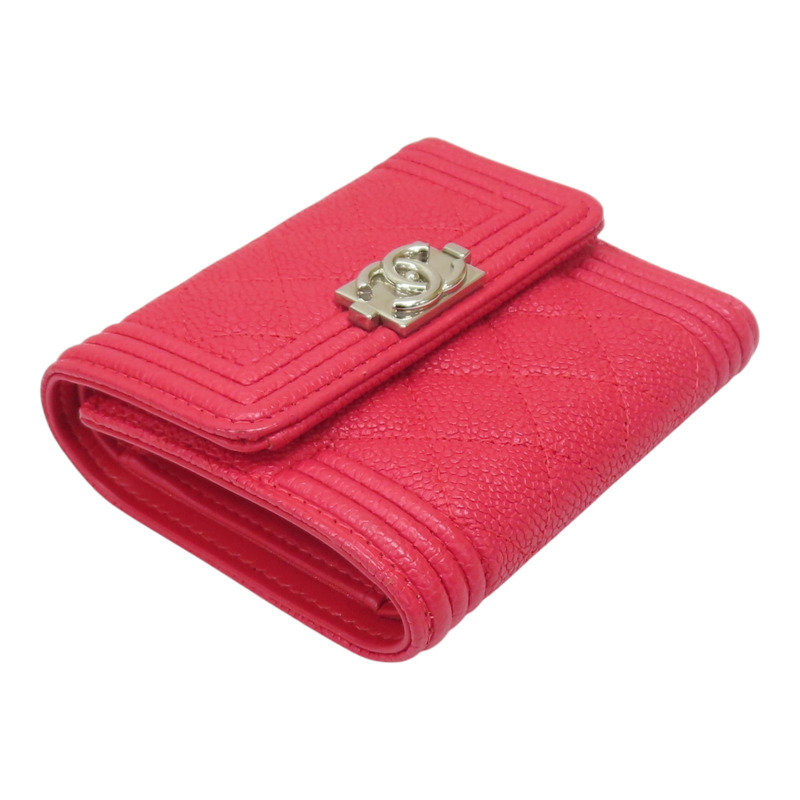 粉色 荔枝紋 牛皮 BOY CHANEL Compact Wallet 三折短夾 (無卡)【CHANEL 香奈兒】 A81965-2