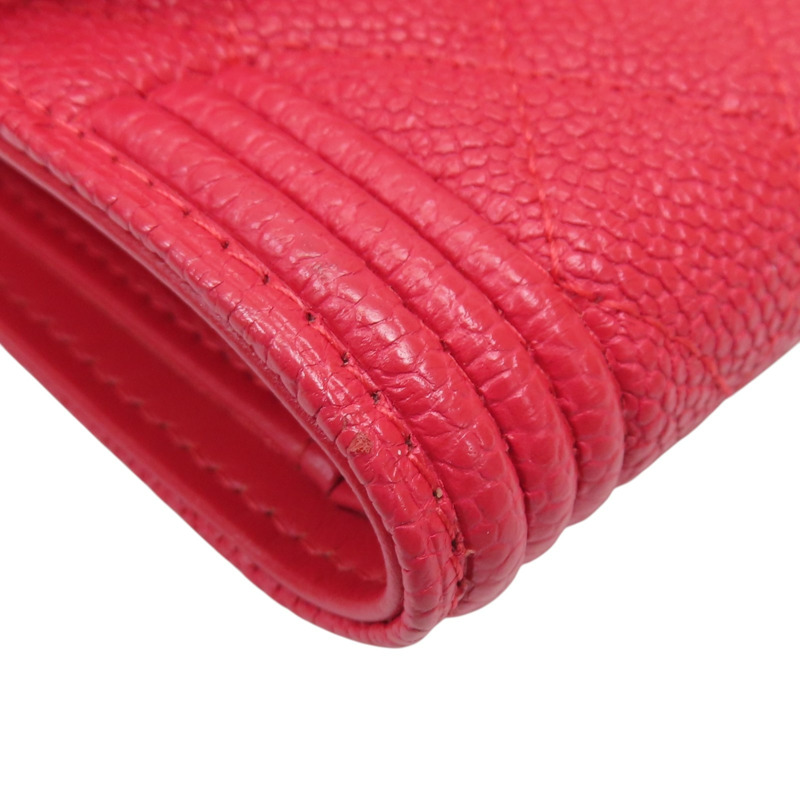 粉色 荔枝紋 牛皮 BOY CHANEL Compact Wallet 三折短夾 (無卡)【CHANEL 香奈兒】 A81965-11