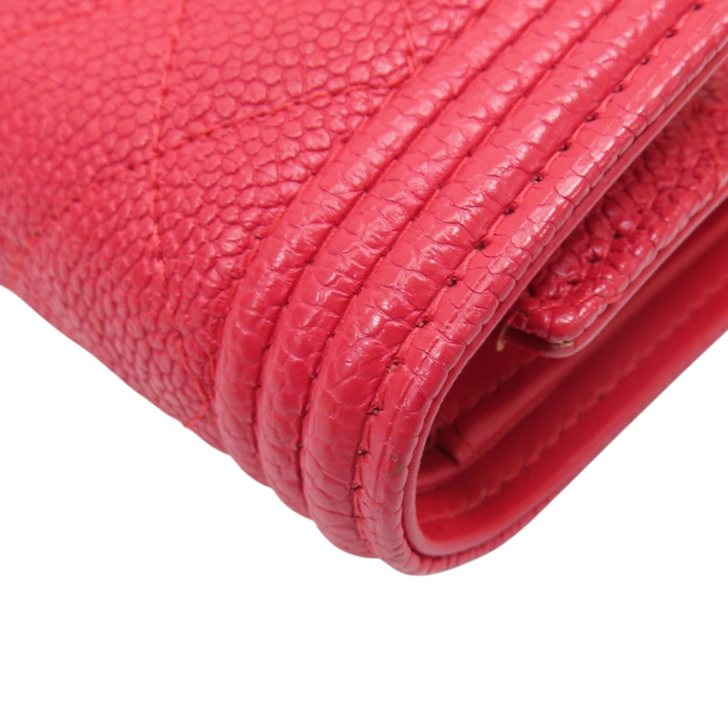 粉色 荔枝紋 牛皮 BOY CHANEL Compact Wallet 三折短夾 (無卡)【CHANEL 香奈兒】 A81965-12